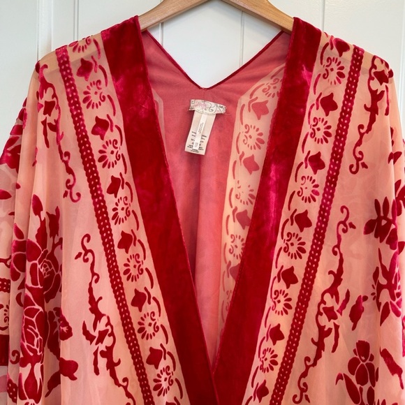 Free People Shawl, Coat, Tassel, Red/Cream, One Size - Picture 3 of 8